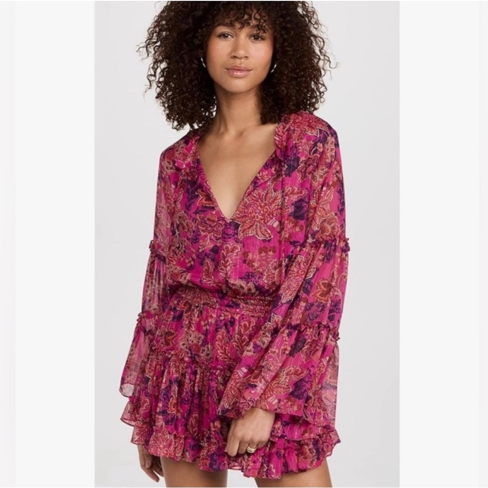 Misa Los Angeles Fuchsia Pink Leeva Floral‎ Romantic Femme Mini Dress Medium